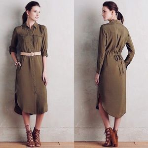 Anthropologie Olive Midi Drawstring Shirt Dress